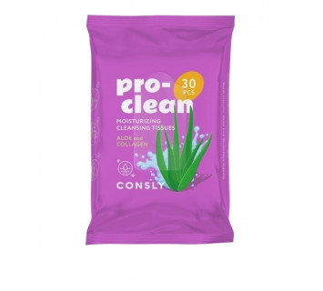 Consly pro-clean moisturizing cleansing tissues with collagen and aloe очищающие и увлажняющие миц.салфетки 30шт